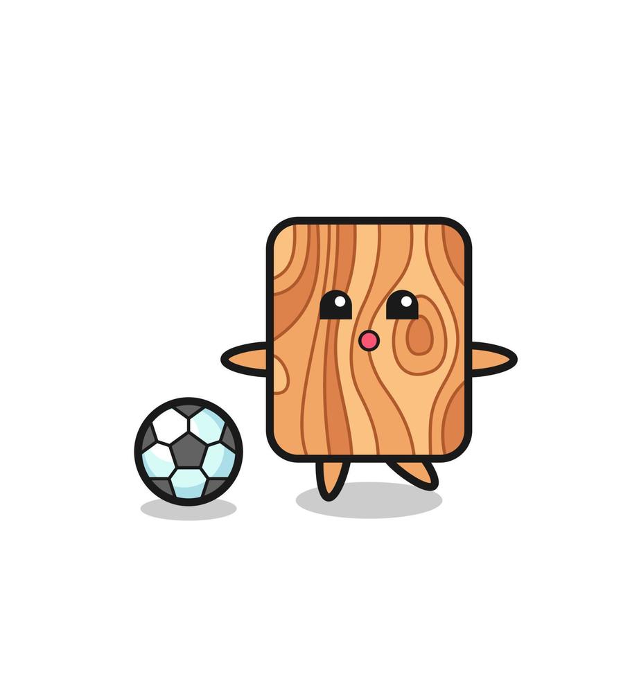 illustration av plank trä tecknad film spelar fotboll vektor