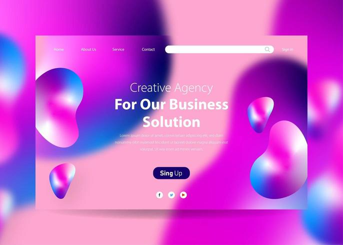 Landing Page mit flüssigem Hintergrundeffekt mit Farbverlauf vektor