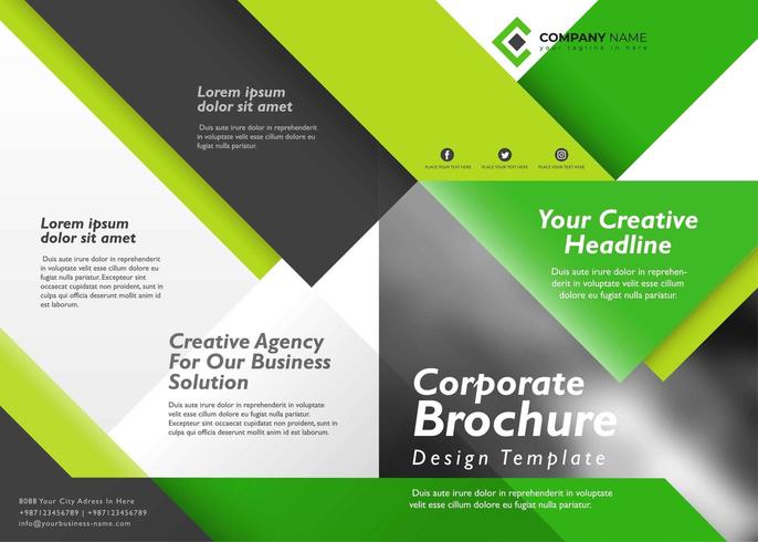 Vorder- und Rückseite Corporate BrochureTemplate mit grüner und schwarzer Farbe vektor