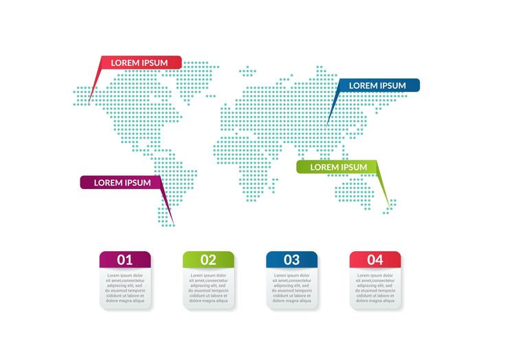 affärsinfografisk design med världskartabakgrund vektor