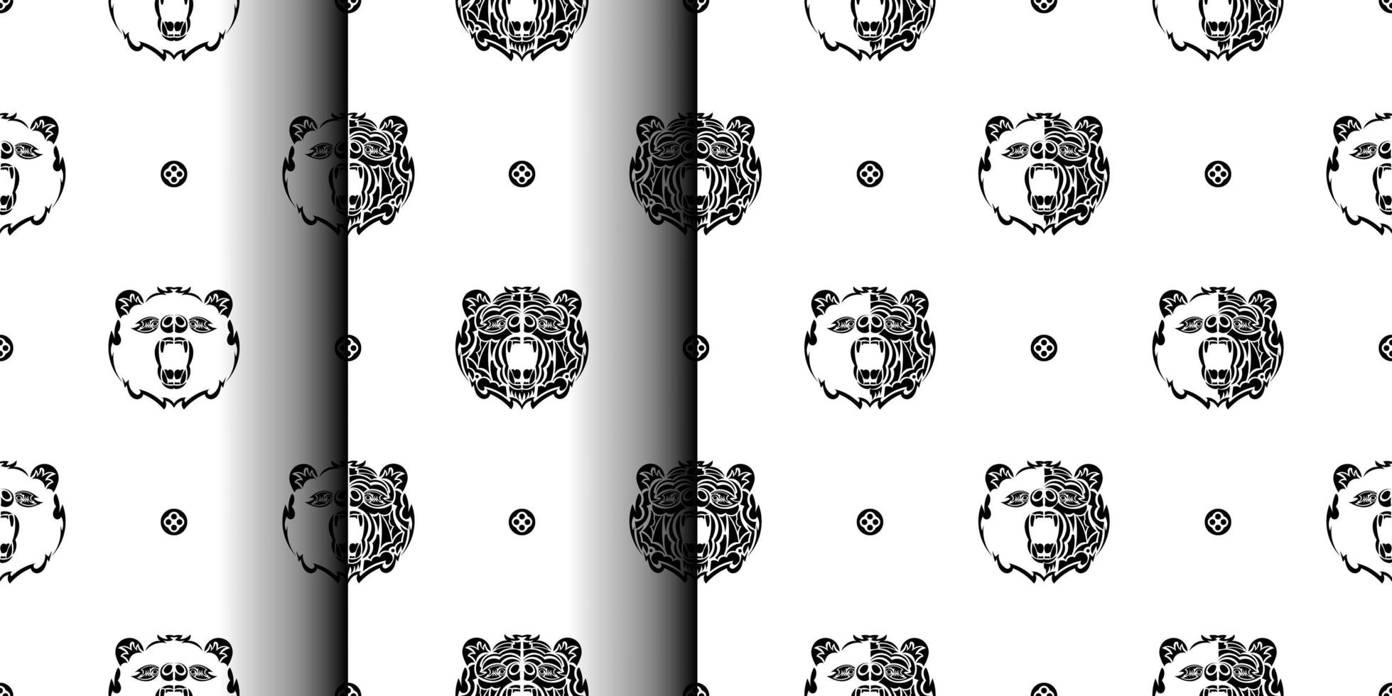 uppsättning av svart-vita sömlösa mönster med björn ansikte. bra för bakgrunder, tryck, kläder och textilier. vektor