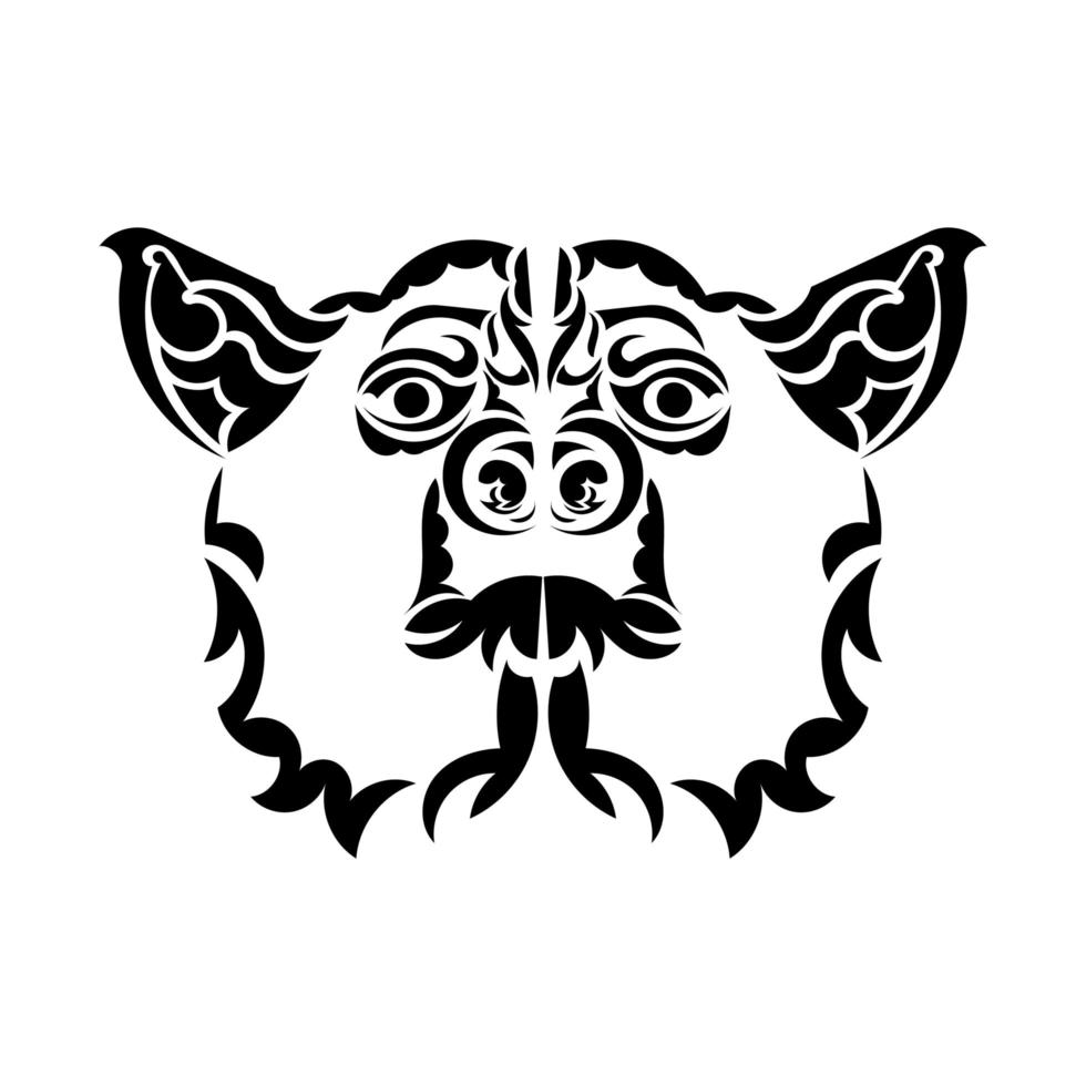 svartvit illustration av en hund i polynesien tatueringsstil. vektor illustration