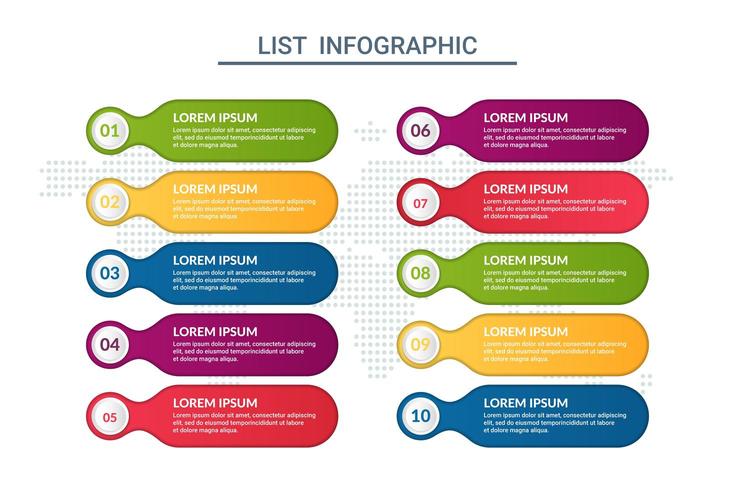 Liste Infografik Design mit Welt Kartenhintergrund vektor