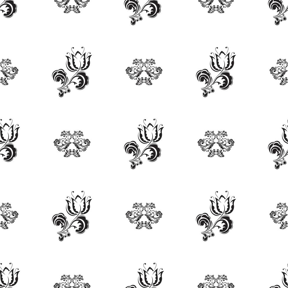 sömlöst svartvitt mönster med blommor och monogram i enkel stil. bra för menyer, böcker, väggmålningar och tyger. vektor illustration.