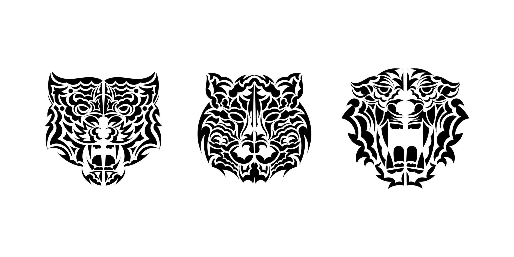 satz tätowierungsgesicht eines tigers im polynesischen stil. isoliert. Vektor-Illustration. vektor