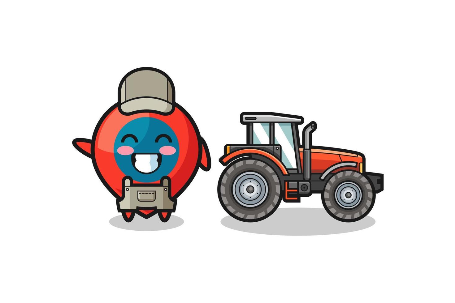 das Ortssymbol Bauernmaskottchen steht neben einem Traktor vektor