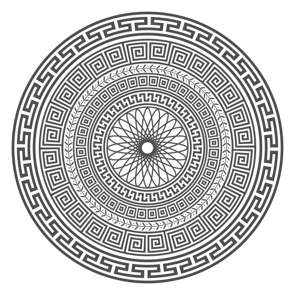 Kreis griechisches Mandala-Design. runde Mäanderränder. Dekorationselemente Muster. Vektor-Illustration isoliert auf weißem Hintergrund vektor