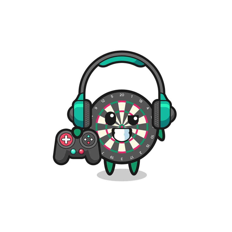 Dartboard-Gamer-Maskottchen, das einen Gamecontroller hält vektor