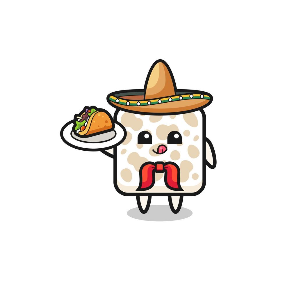 tempeh mexikanisches kochmaskottchen, das einen taco hält vektor