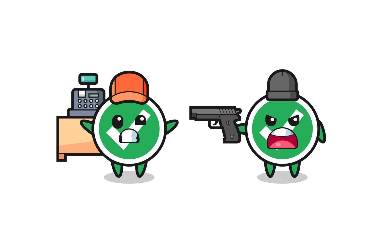 illustration av den söta bocken när en kassörska riktas mot en pistol av en rånare vektor