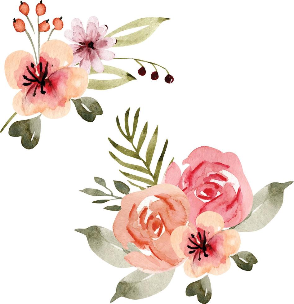 satz aquarellsträuße aus zarten rosa blumen, handbemalt. vektor