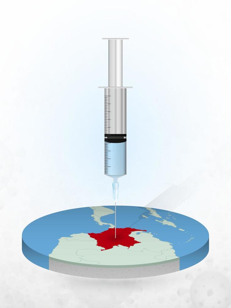Impfung von Kolumbien, Injektion einer Spritze in eine Karte von Kolumbien. vektor