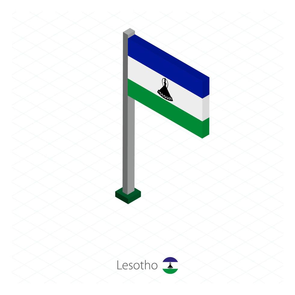 lesotho flagga på flaggstång i isometrisk dimension. vektor
