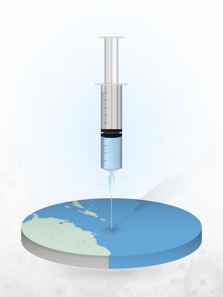 vaccination av dominica, injektion av en spruta i en karta över dominica. vektor