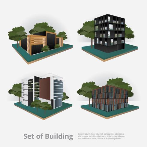 Isometrische Illustration des modernen Stadt-Gebäudes vektor