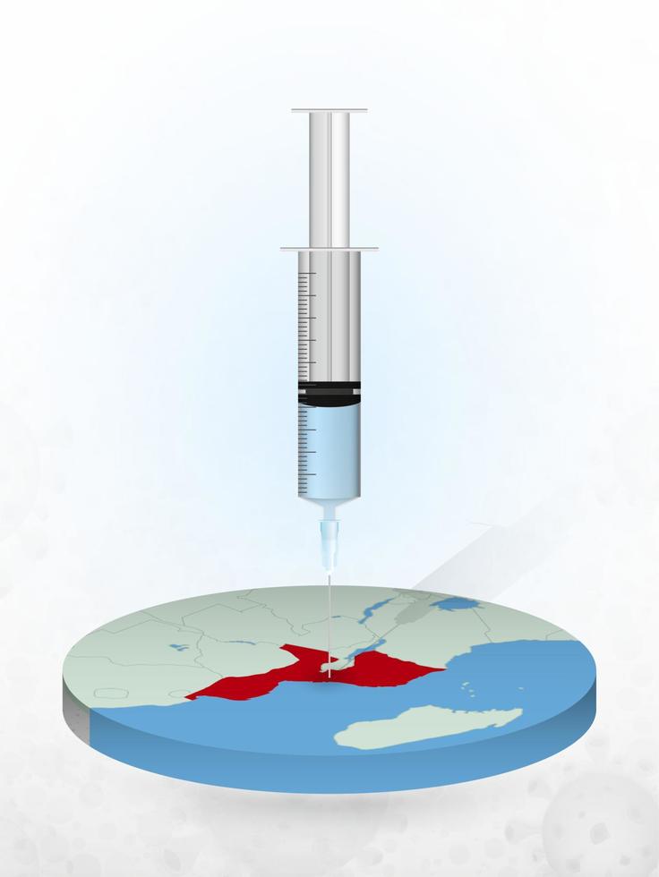 Impfung von Mosambik, Injektion einer Spritze in eine Karte von Mosambik. vektor