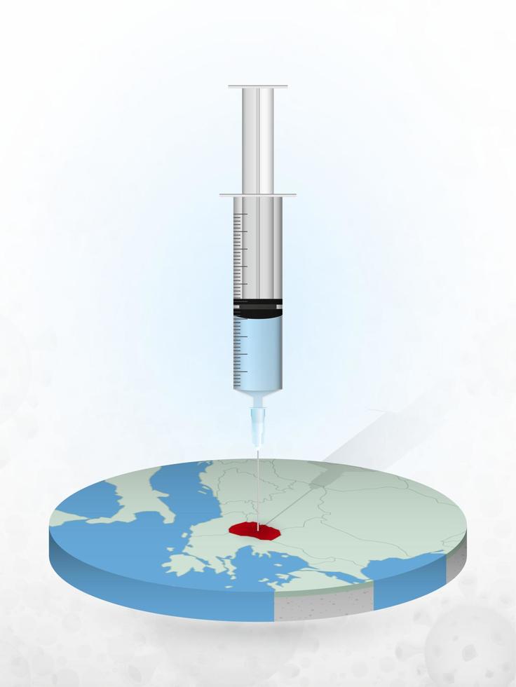 Impfung von Mazedonien, Injektion einer Spritze in eine Karte von Mazedonien. vektor