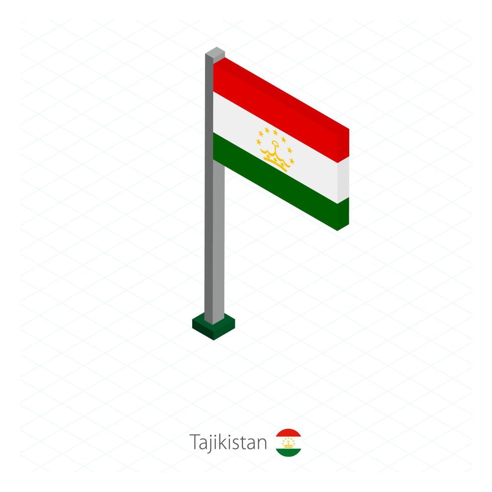 Tadschikistan-Flagge am Fahnenmast in isometrischer Dimension. vektor