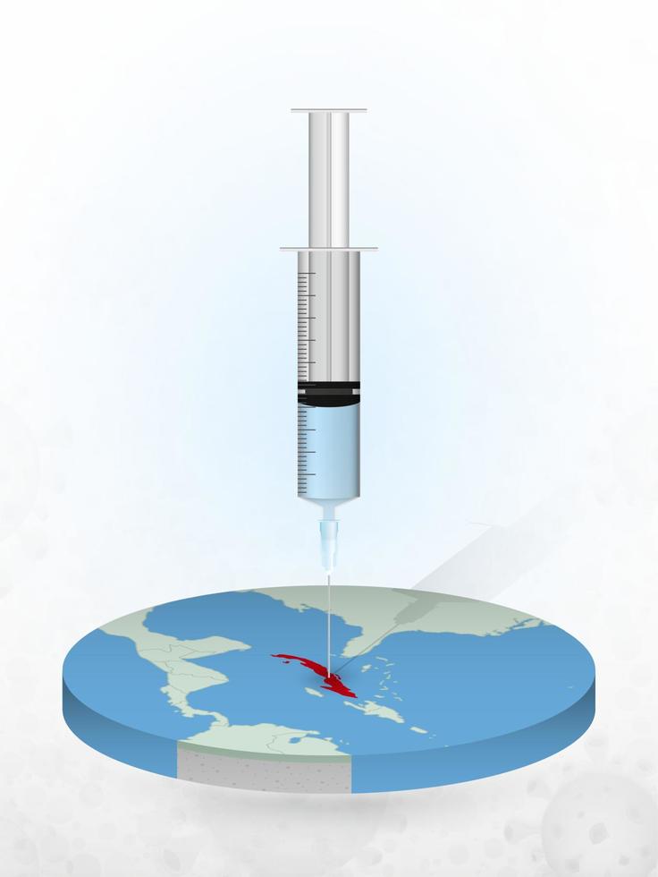 vaccination av Kuba, injektion av en spruta i en karta över Kuba. vektor