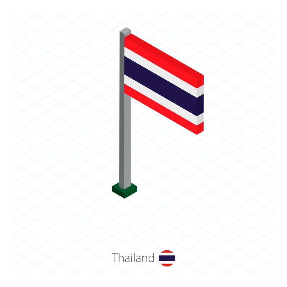Thailand-Flagge am Fahnenmast in isometrischer Dimension. vektor