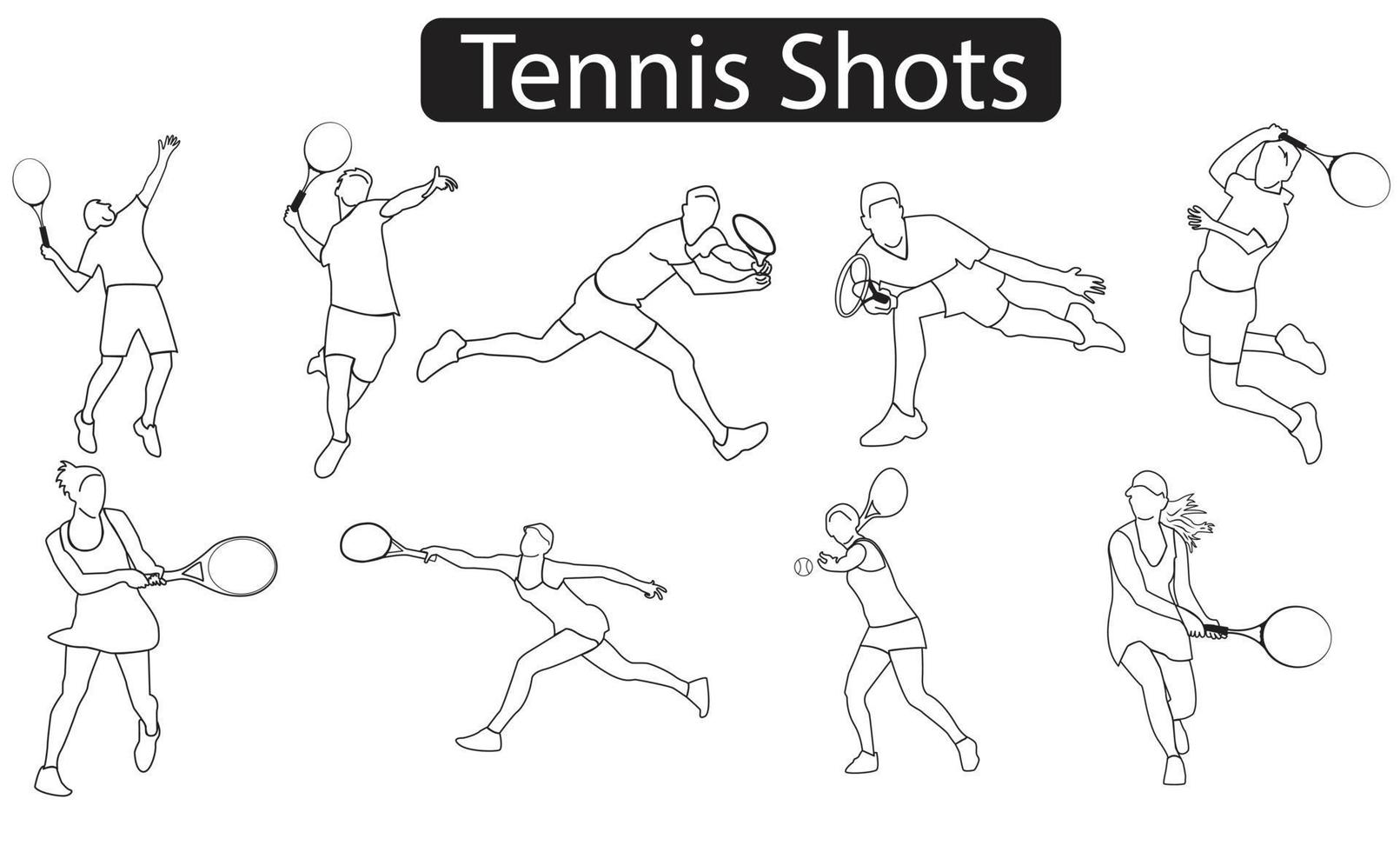 eine Reihe von Liniensymbolen für Tennisschläge vektor