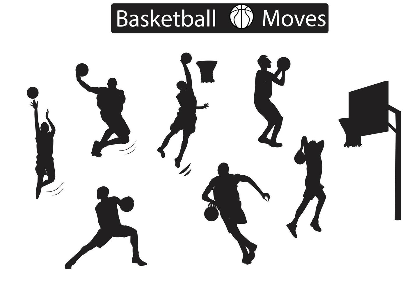 eine Reihe von Silhouettensymbolen für Basketballbewegungen vektor