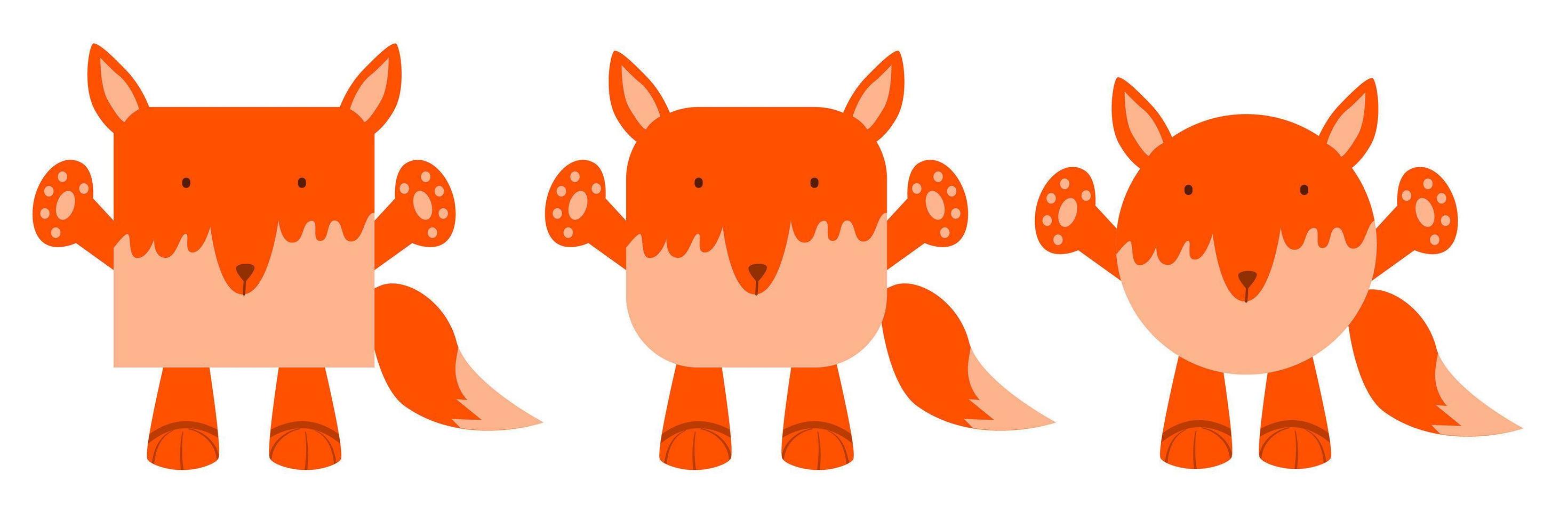 en uppsättning djur av fyrkantig och rund form. vektor illustration av en räv