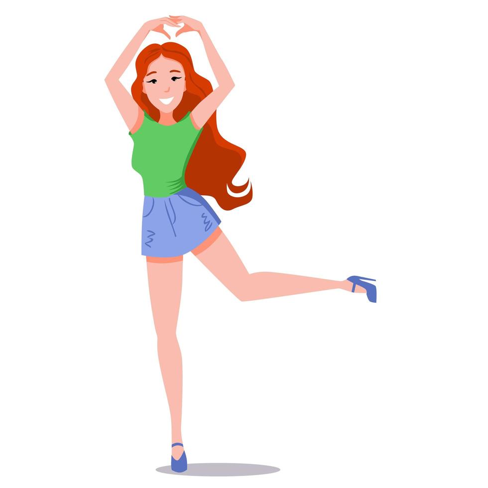Ein Mädchen mit langen Beinen tanzt auf einem Bein. vektor