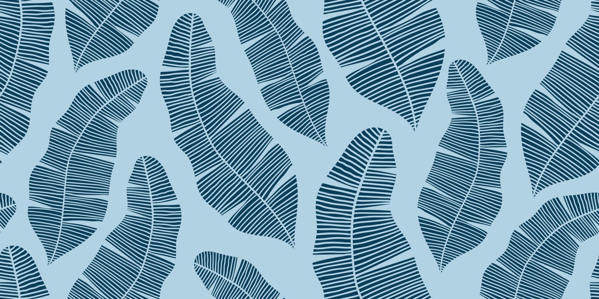 abstrakt vektor sömlös ljusblå banner med blå bananblad