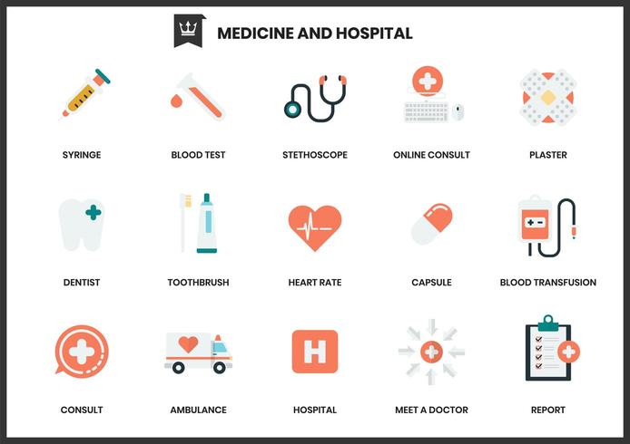 Uppsättning av medicinska sjukhusikoner på vit vektor