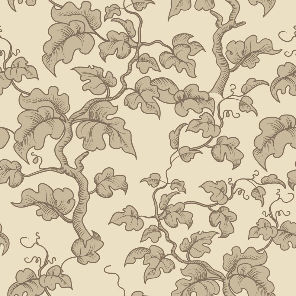sömlösa blommönster. gren med blad dekorativa linjekonst ritning textur. blomstra natur sommarträdgård texturerad bakgrund vektor