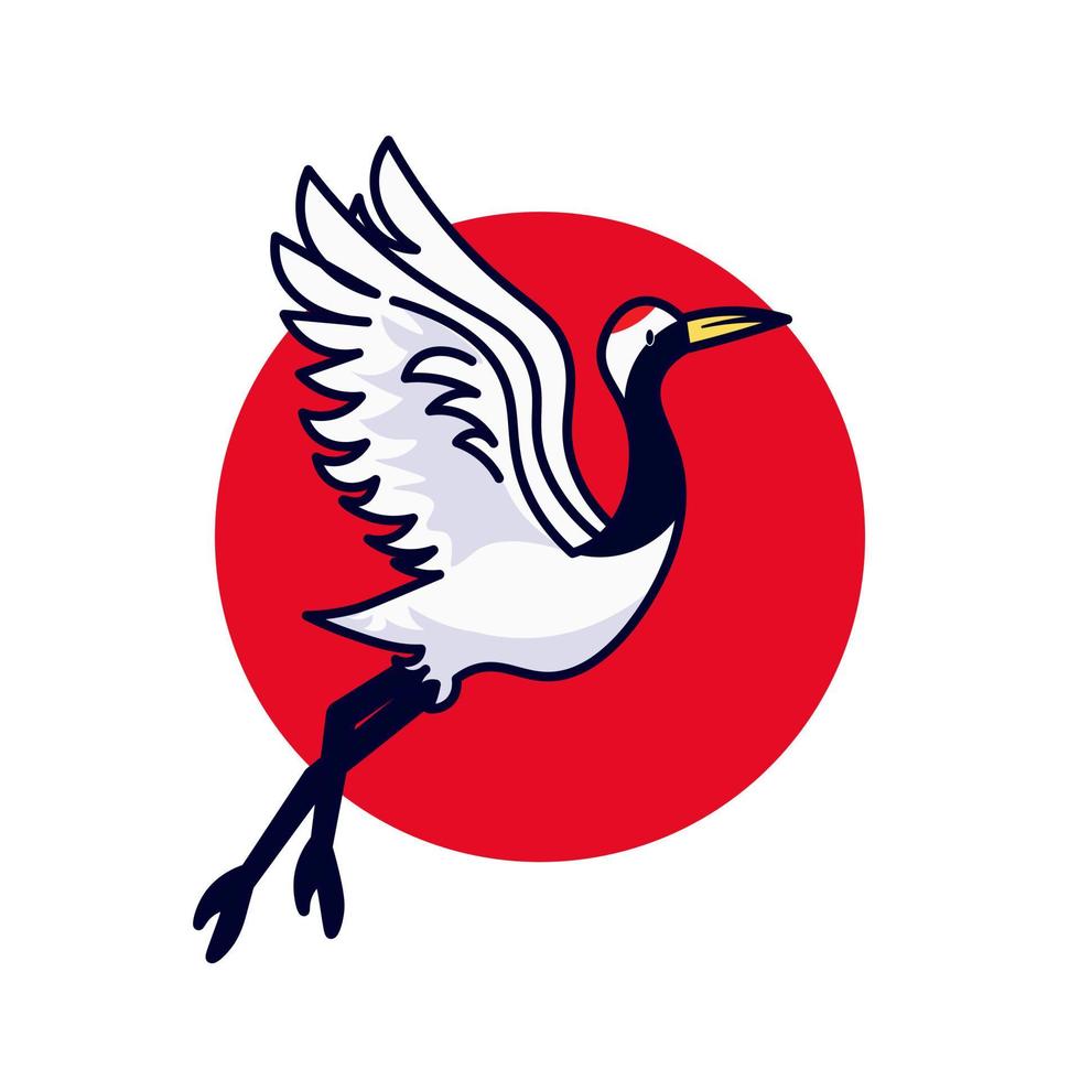 fliegende kraniche japanisch mit japan-flaggenhintergrund vektor