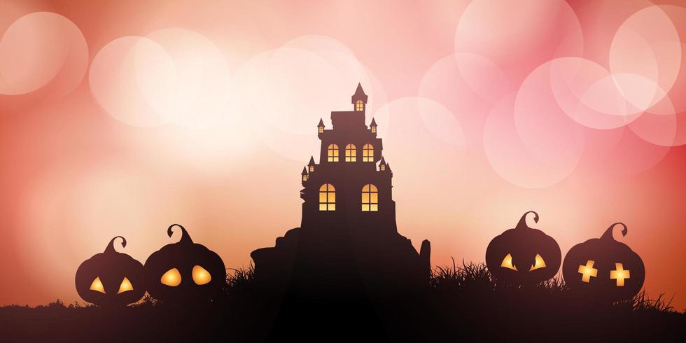 Haunted House Halloween Banner mit Kürbissen vektor