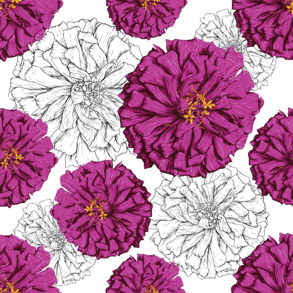 nahtlose Muster floral mit Vintage Zinnia Blumen rosa schwarz Farbe abstrakt background.vector Illustration Linie art.for Stoffmuster drucken dsign. vektor