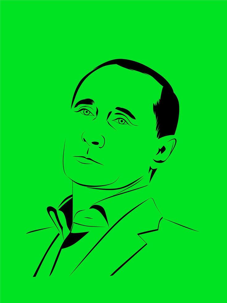 Vladimir Putin Rysslands president i siluettskiss eller streckteckning, redigerbar vektor