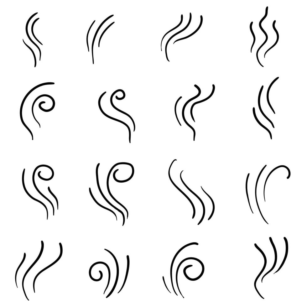 samling av ångikon för designmall, luktskylt, våglogotyp och röksymbol med kreativt doodle abstrakt koncept, vektorillustration vektor
