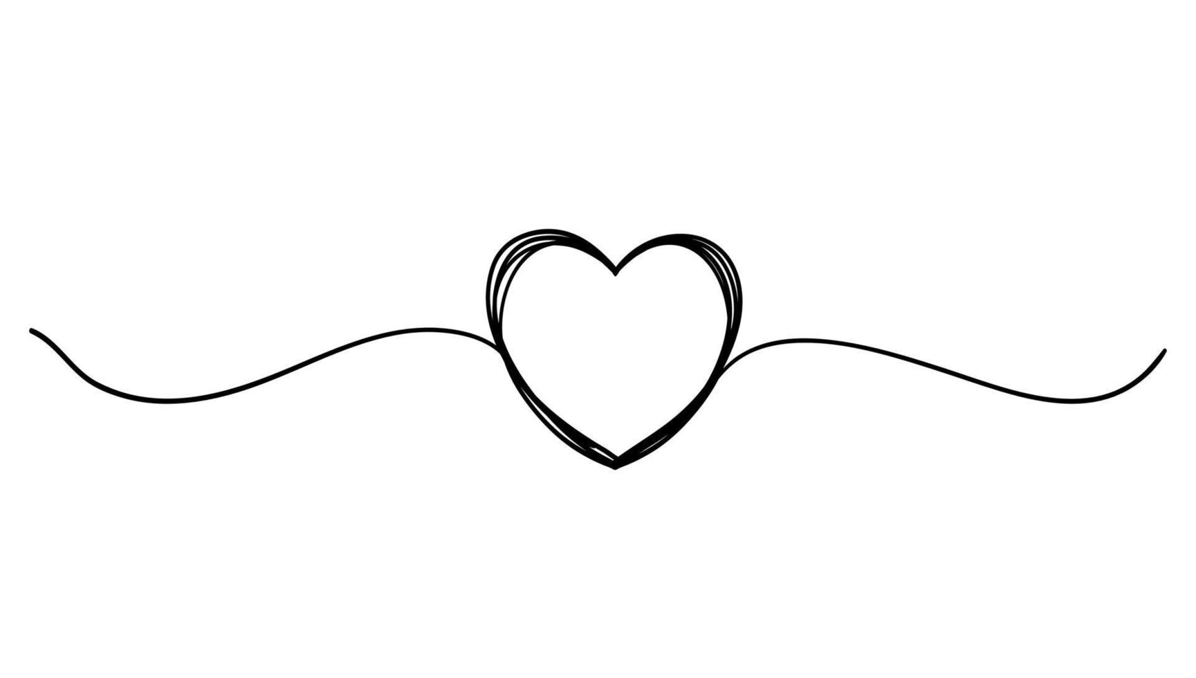 trassliga grunge runda klottrar handritat hjärta med tunn linje, avdelare form. kontinuerlig linje stil vektor isolerade