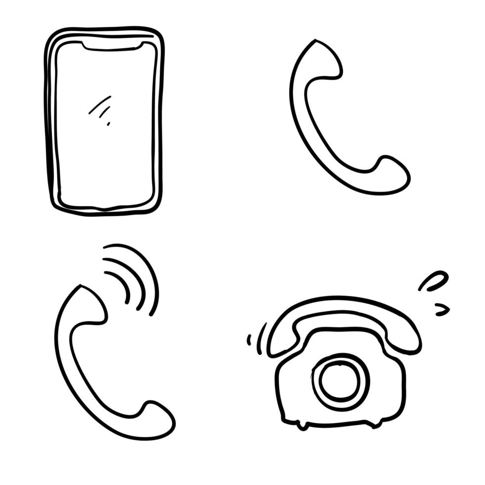 telefon ikon vektor med handritade doodle stil vektor