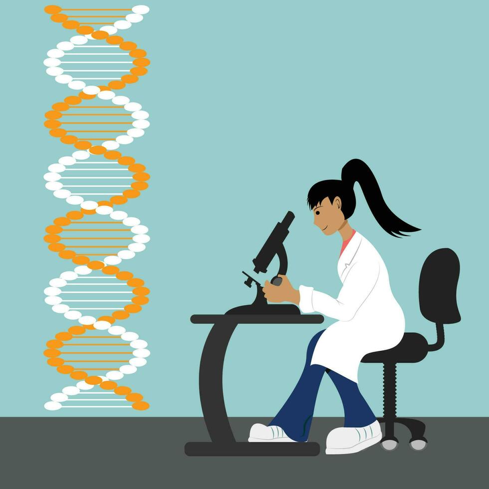 kvinnlig vetenskapsman som gör mikroskoparbete vektor
