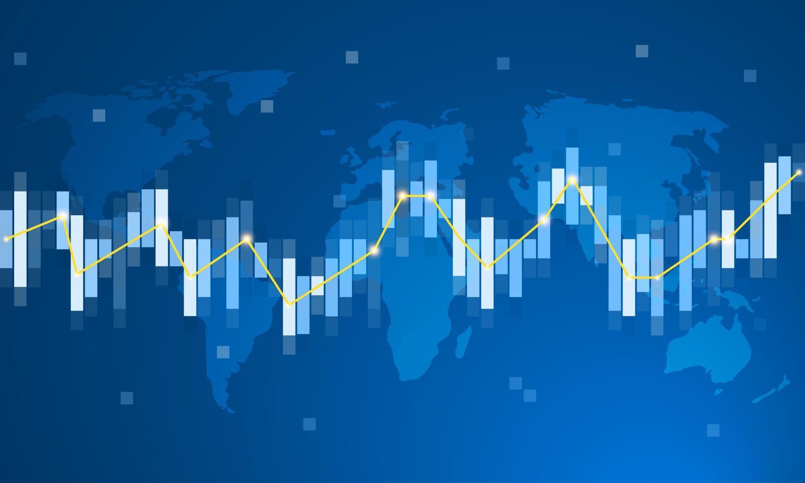 Weltkarte mit Finanzdatendiagramm auf blauem Hintergrund. vektor