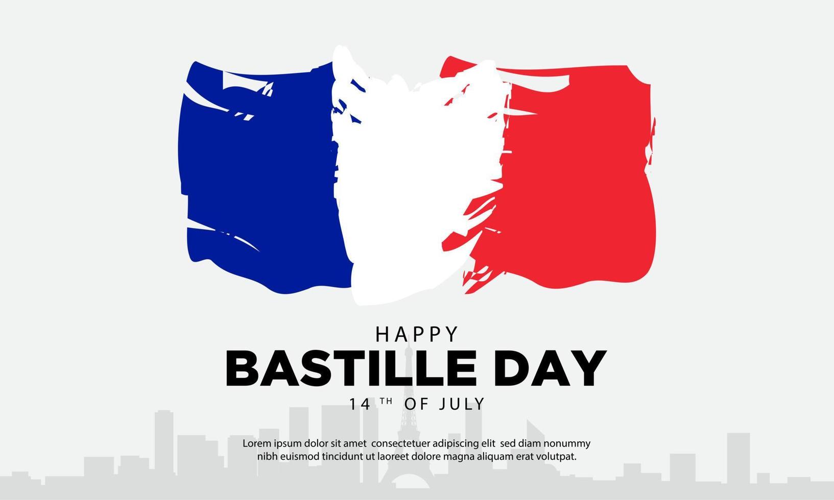 bastille-tageshintergrund mit frankreich-flagge und pariser stadtsilhouette. vektor