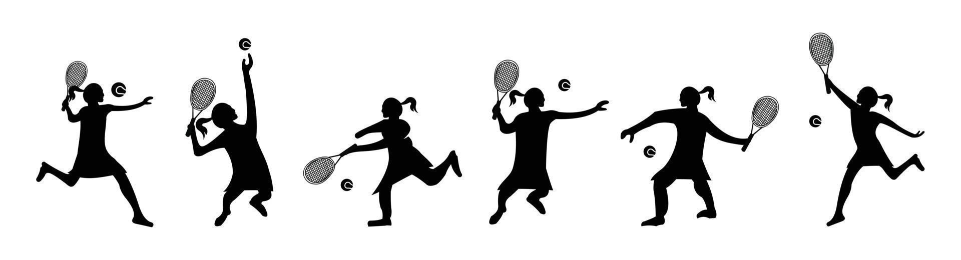 Set von Tennisspielen für Männer und Frauen, Silhouettenvektor, Tennisspieler auf weißem und schwarzem Hintergrund vektor
