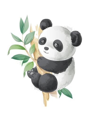 söt tecknad panda på en trädillustration vektor