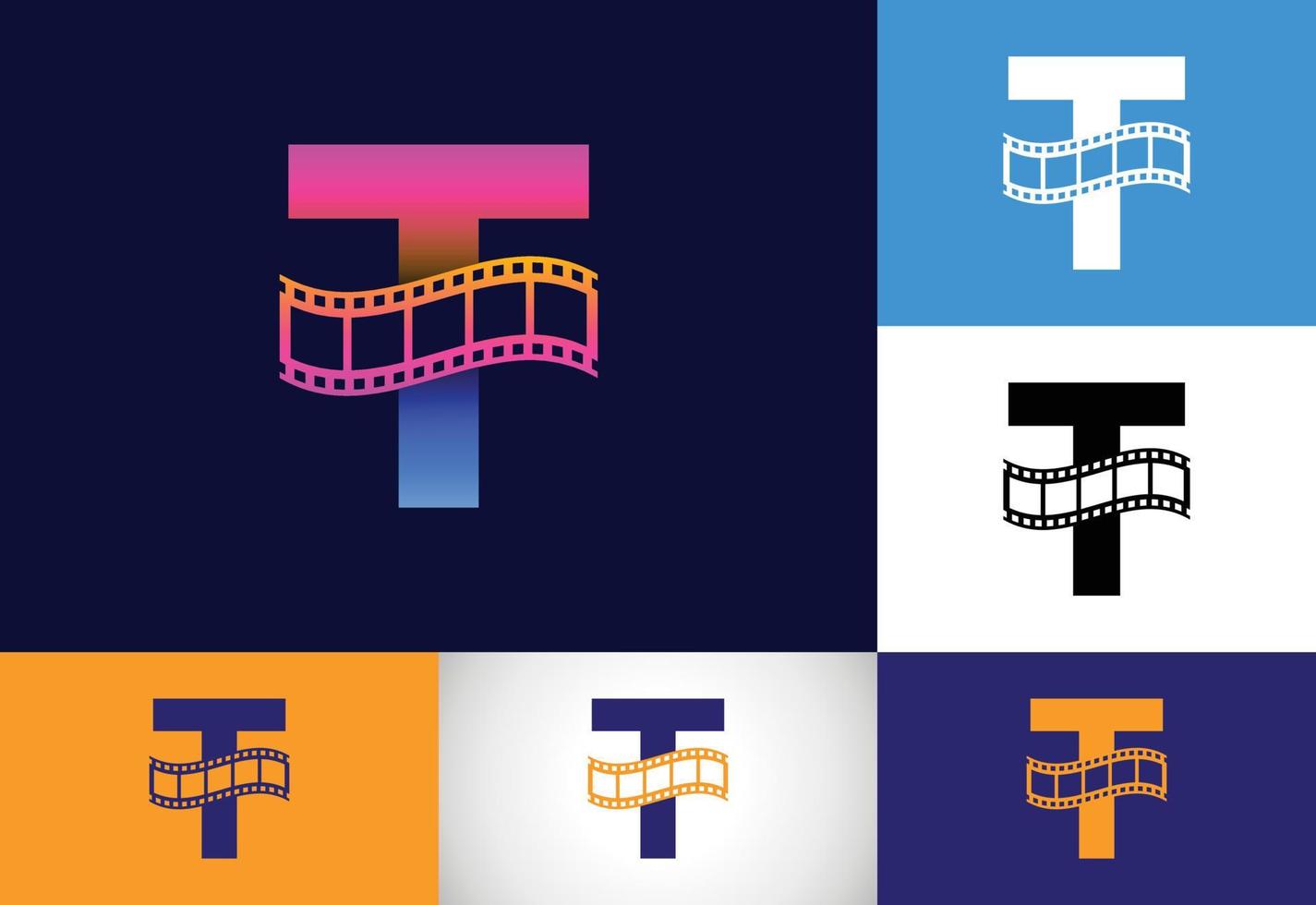 Anfangsbuchstaben des t-Monogramms, das in die Filmrolle integriert ist. video- und filmlogokonzept. Schriftart-Emblem. Logo für die Unterhaltungsbranche und Unternehmensidentität vektor