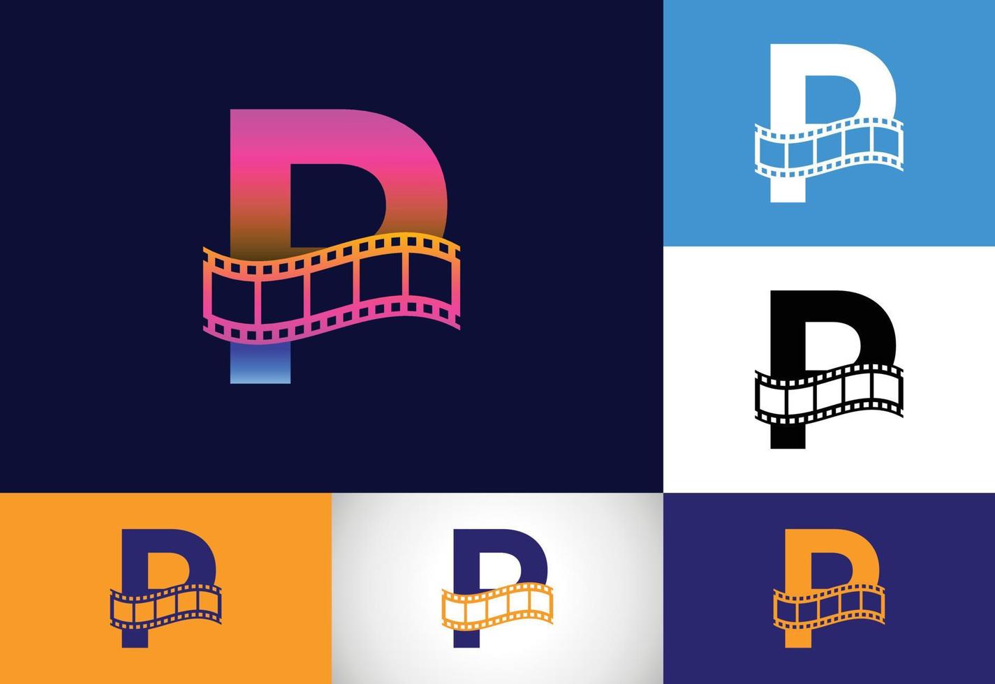 initialt p monogram alfabetet inkorporerat med filmrulle. video och film logotyp koncept. teckensnitt emblem. logotyp för underhållningsbranschen och företagsidentitet vektor