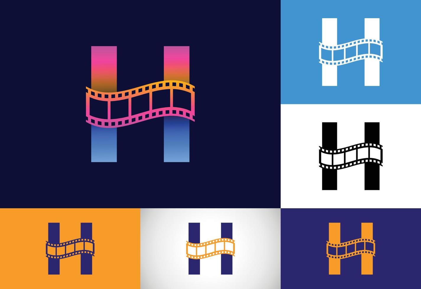 initialt h monogramalfabet inkorporerat med filmrulle. video och film logotyp koncept. teckensnitt emblem. logotyp för underhållningsbranschen och företagsidentitet vektor
