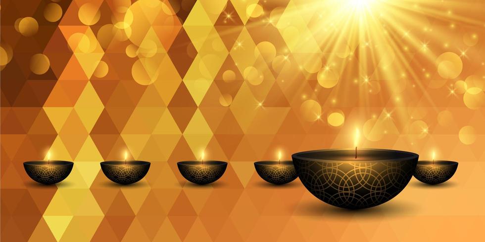 Guld Diwali lampor med låg poly banner design vektor