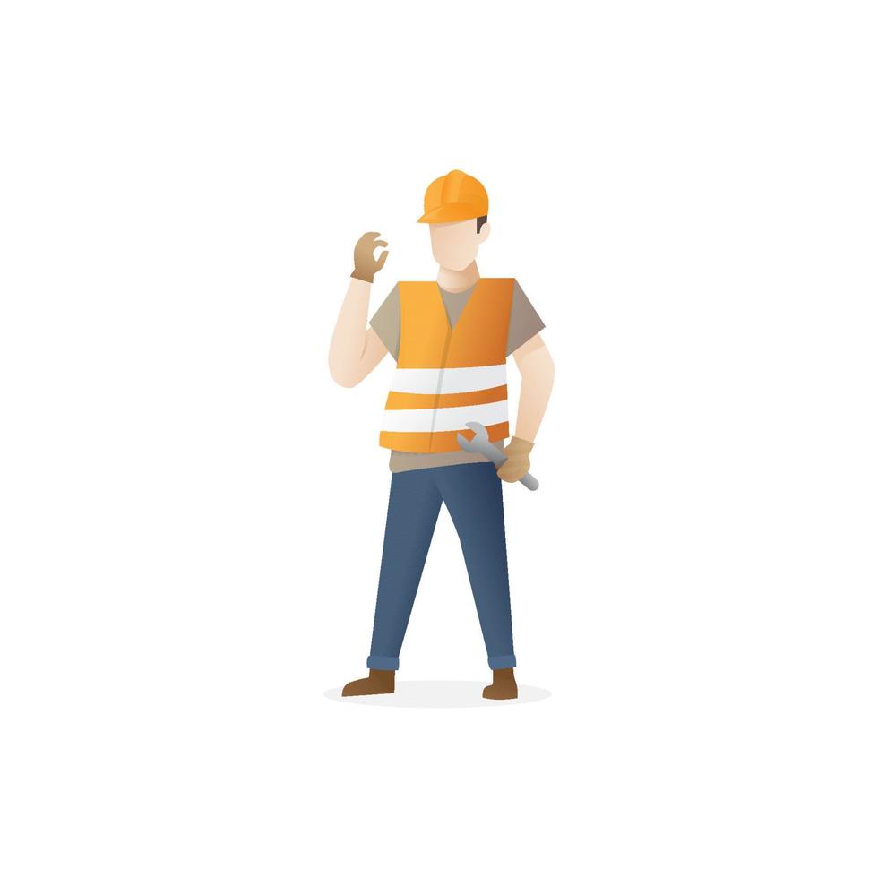 männlicher Bauarbeiter. Bauarbeiter mit Schraubenschlüssel isoliert auf weißem Hintergrund - Vektor-Illustration vektor