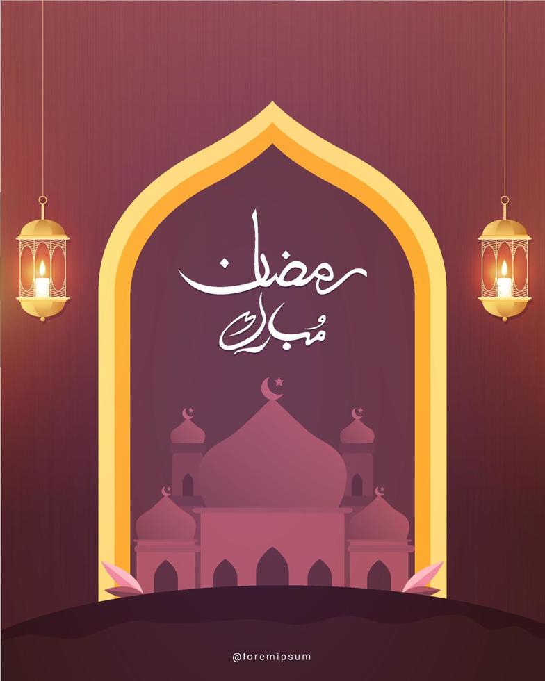 Die arabische Schrift bedeutet „marhaban ya ramadhan“, was „Willkommen im Ramadan“ bedeutet. islamische designvorlage zur feier des monats ramadan vektor