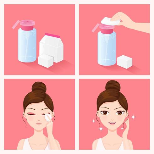So reinigen Sie Ihr Gesicht mit Reinigungswasser vektor
